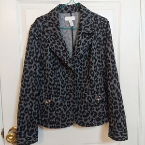Charter Club Grey Cheetah Print Blazer Lightweight Jacket Maximalism Sz Petite M